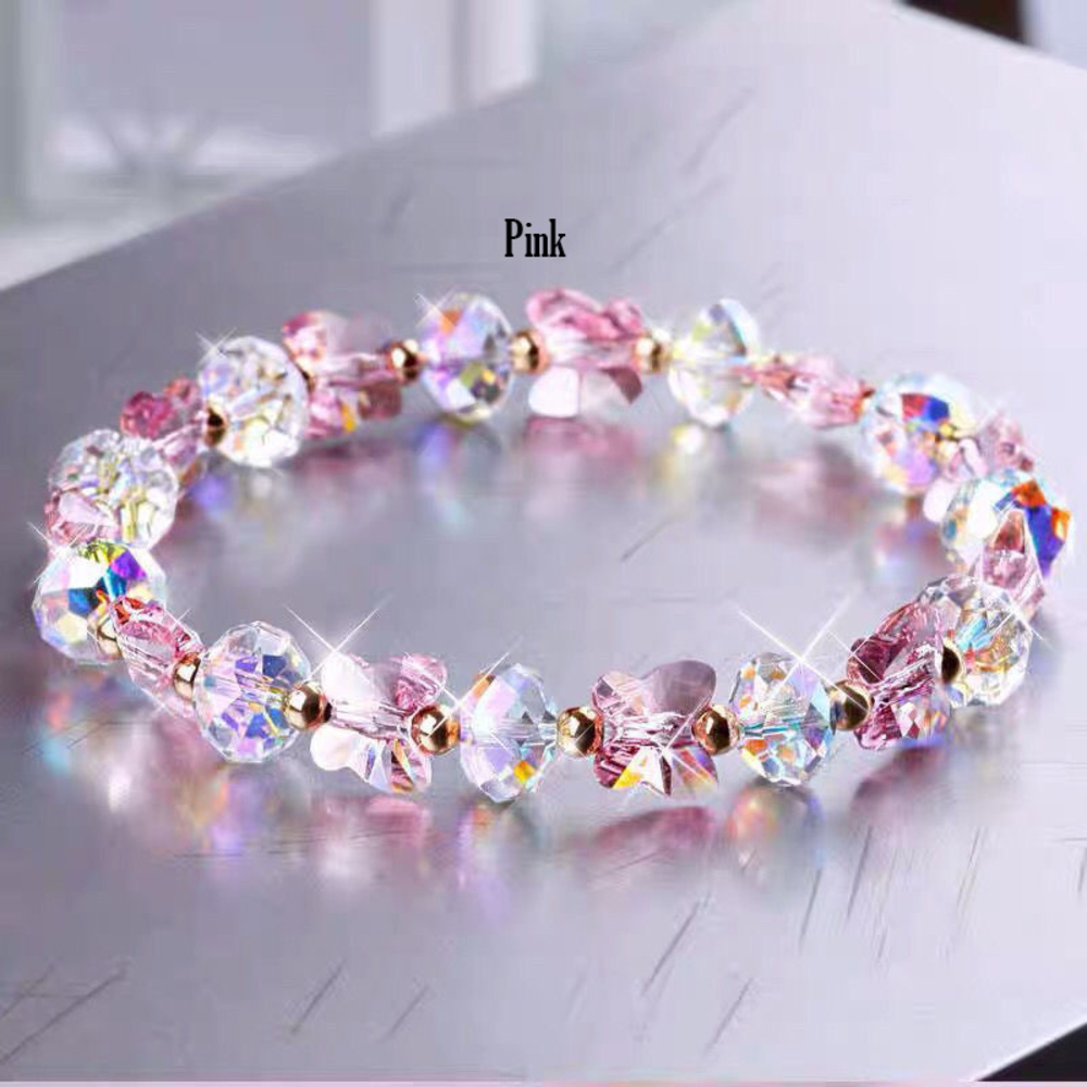 Butterfly Elegance: Crystal Beaded Bracelet with Bohemian Charms